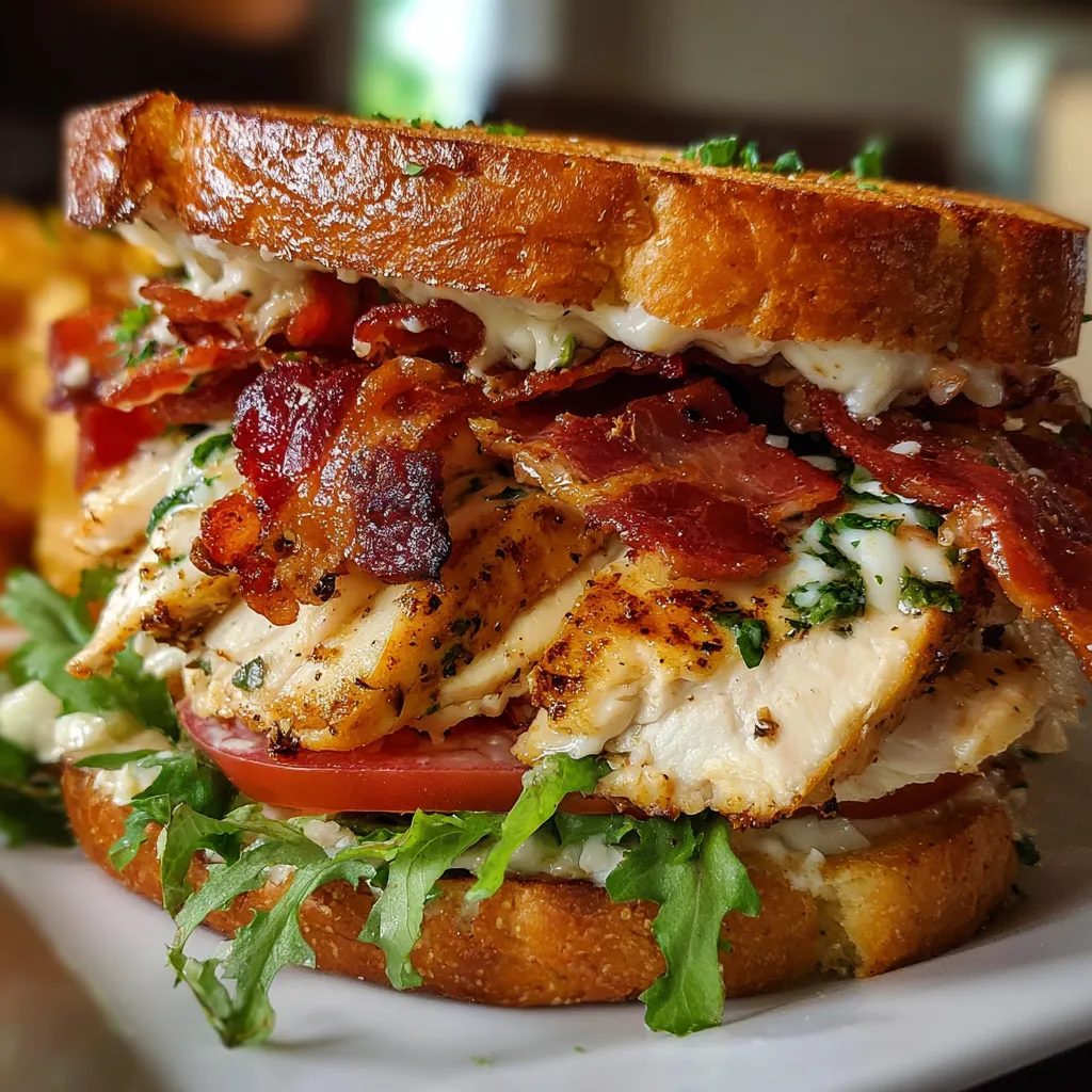 Ultimate Loaded Chicken Club Sandwich with Crispy Bacon and Avocado Ranch Spread